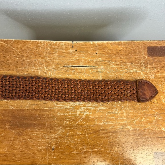 Vintage Leather Woven Brown Belt Wooden Brass Buckle Morocco 34/36 Size Western - Picture 6 of 10